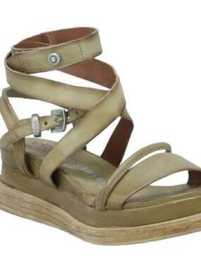A.S.98 Labo women's leather platform sandals, Military Green, size 39 (8.5)